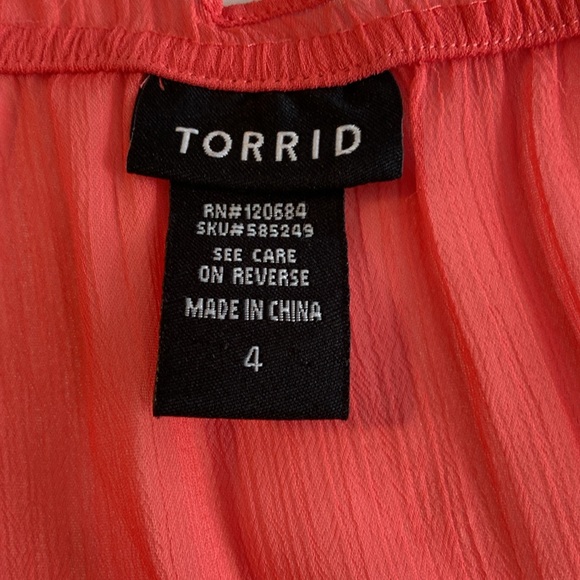 torrid Plus Size 4X Coral Sheer Boho Scoop Neck Casual Blouse 3282 - Picture 7 of 9